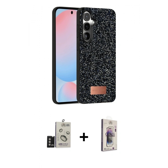MARSİLYAN™- Galaxy S24 Kılıf Vadi Klasik Serisi - Siyah Bilvis 3D Cam Ekran Koruyucu + Bilvis Titan Kamera Lens - DNMR