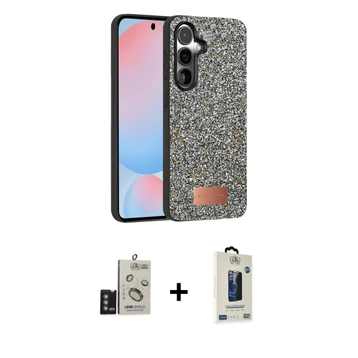 MARSİLYAN™- Galaxy S24 Kılıf Vadi Klasik Serisi - Siyah Bilvis Hayalet Cam Ekran Koruyucu + Bilvis Titan Kamera Lens - DNMR