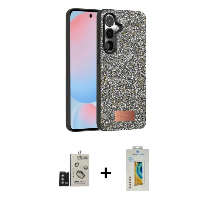 MARSİLYAN™- Galaxy S24 Kılıf Vadi Klasik Serisi - Siyah Polymer Nano Ekran Koruyucu + Derin Mor Bilvis Titan Kamera Lens