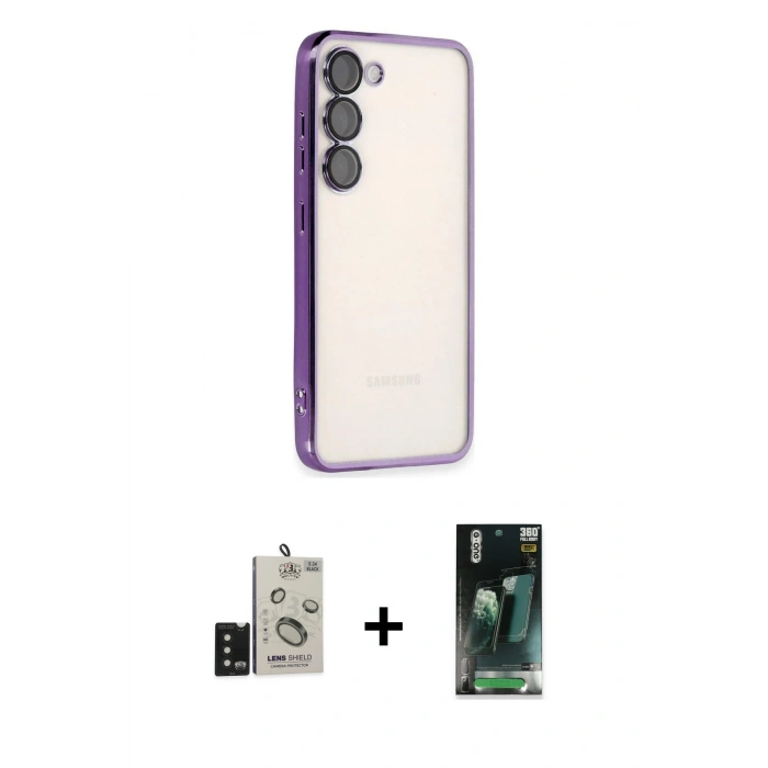 MARSİLYAN™- Galaxy S24 Kılıf Vadi Minimal - Şeffaf 360 Full Body Arka Koruyucu + Bilvis Titan Kamera Lens - SH