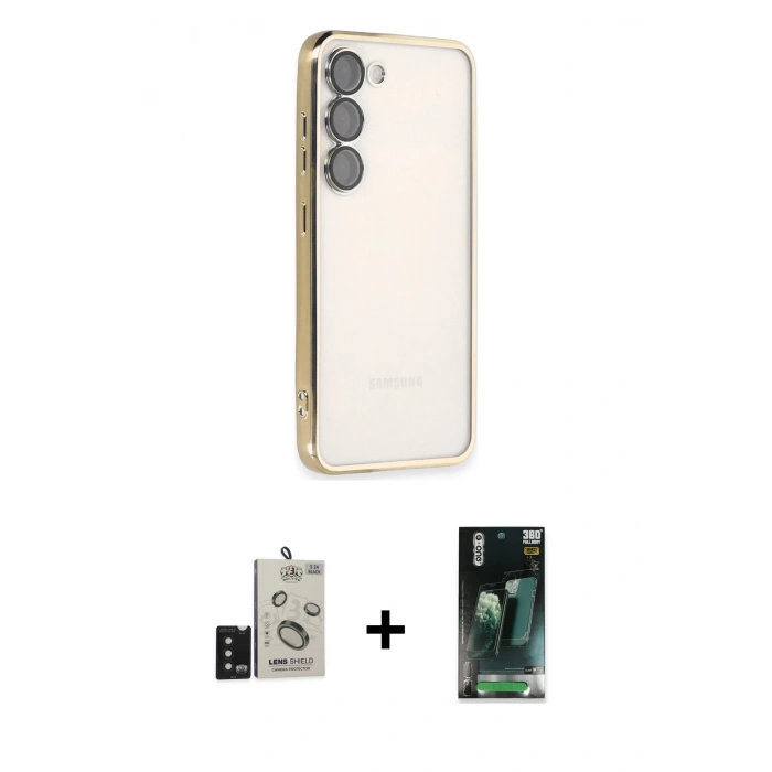 MARSİLYAN™- Galaxy S24 Kılıf Vadi Minimal - Şeffaf 360 Full Body Arka Koruyucu + Bilvis Titan Kamera Lens - SH