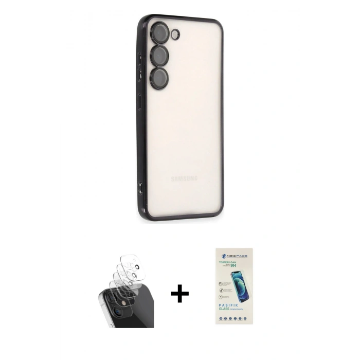 MARSİLYAN™- Galaxy S24 Kılıf Vadi Minimal - Şeffaf Pasifik Cam Ekran Koruyucu + Şeffaf Kamera Lens Koruma Cam