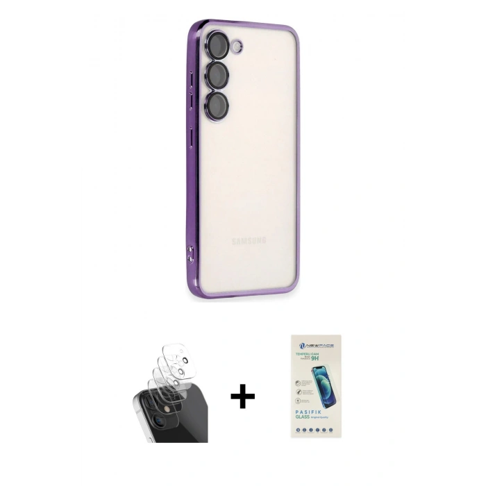 MARSİLYAN™- Galaxy S24 Kılıf Vadi Minimal - Şeffaf Pasifik Cam Ekran Koruyucu + Şeffaf Kamera Lens Koruma Cam