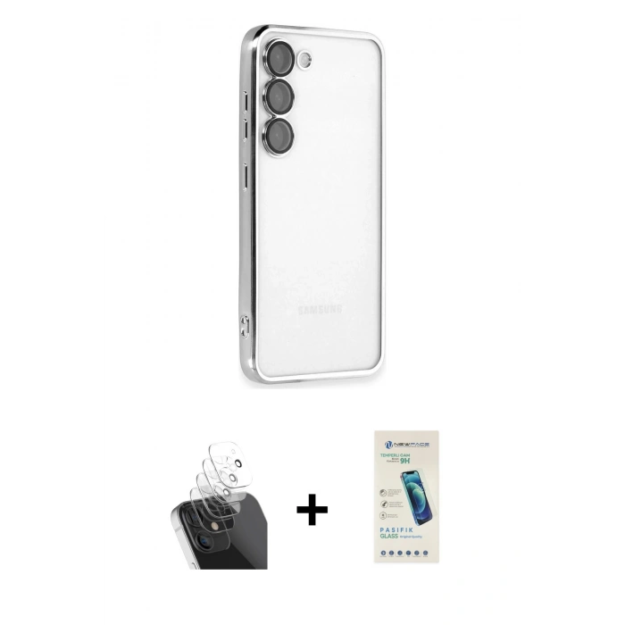 MARSİLYAN™- Galaxy S24 Kılıf Vadi Minimal - Şeffaf Pasifik Cam Ekran Koruyucu + Şeffaf Kamera Lens Koruma Cam