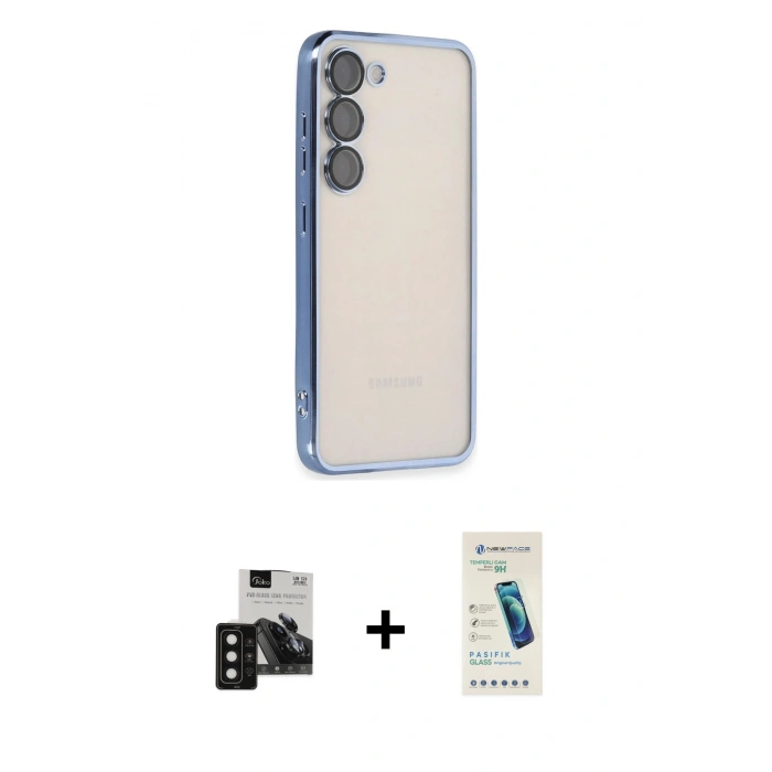 MARSİLYAN™- Galaxy S24 Kılıf Vadi Minimal - Şeffaf Pasifik Cam Ekran Koruyucu + PVD Metal Kamera Lens - SH
