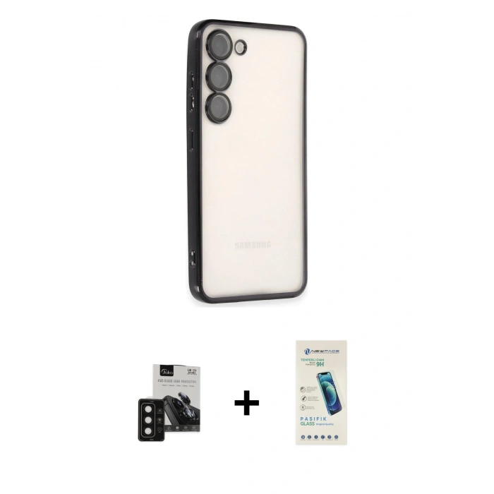 MARSİLYAN™- Galaxy S24 Kılıf Vadi Minimal - Şeffaf Pasifik Cam Ekran Koruyucu + PVD Metal Kamera Lens - SH