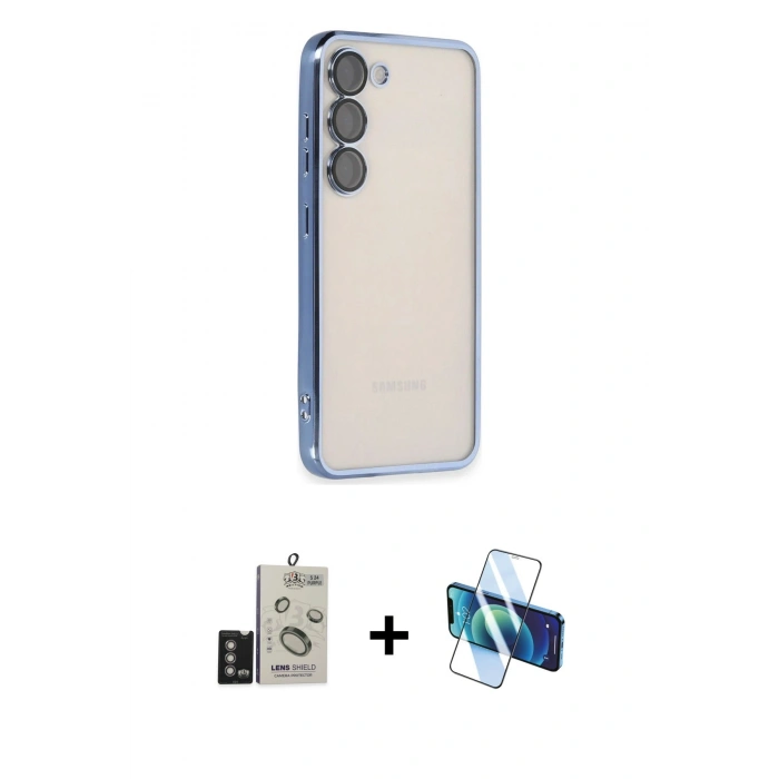 MARSİLYAN™- Galaxy S24 Kılıf Vadi Minimal - Siyah 3D Antistatik Cam Ekran Koruyucu + Bilvis Titan Kamera Lens - DNMR