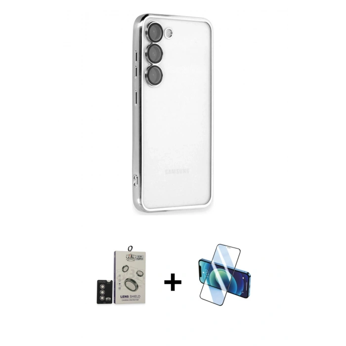 MARSİLYAN™- Galaxy S24 Kılıf Vadi Minimal - Siyah 3D Antistatik Cam Ekran Koruyucu + Bilvis Titan Kamera Lens - DNMR