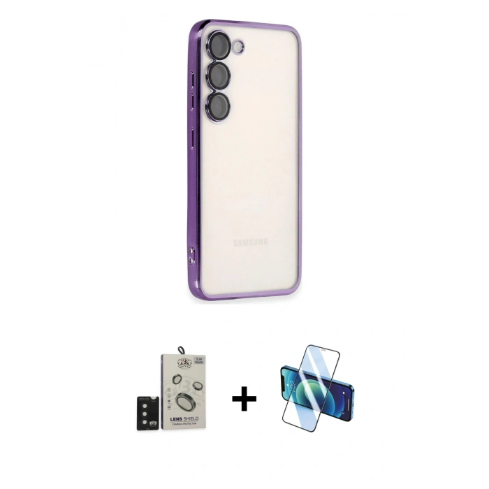 MARSİLYAN™- Galaxy S24 Kılıf Vadi Minimal - Siyah 3D Antistatik Cam Ekran Koruyucu + Bilvis Titan Kamera Lens - SH