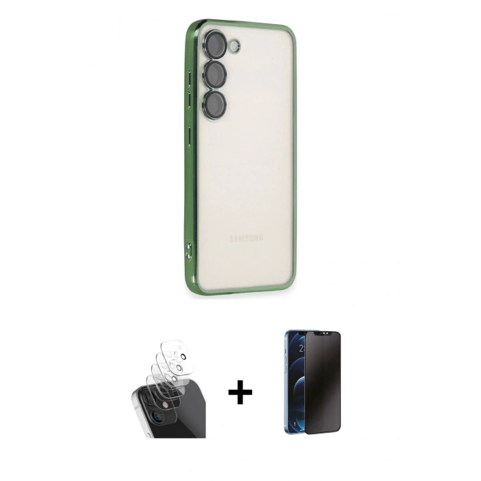 MARSİLYAN™- Galaxy S24 Kılıf Vadi Minimal - Siyah 3D Antistatik Hayalet Cam Ekran Koruyucu + Kamera Lens Koruma Cam - SF