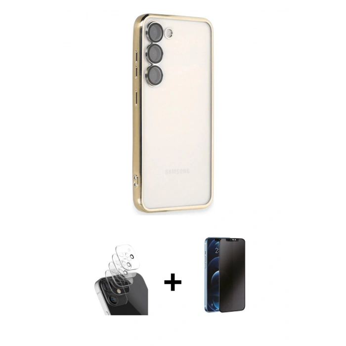 MARSİLYAN™- Galaxy S24 Kılıf Vadi Minimal - Siyah 3D Antistatik Hayalet Cam Ekran Koruyucu + Kamera Lens Koruma Cam - SF
