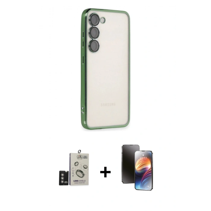 MARSİLYAN™- Galaxy S24 Kılıf Vadi Minimal - Siyah 3D Antistatik Mat Seramik Nano Ekran Koruyucu + Derin Mor Bilvis Titan Kamera Lens