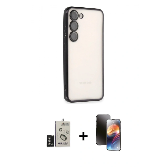 MARSİLYAN™- Galaxy S24 Kılıf Vadi Minimal - Siyah 3D Antistatik Mat Seramik Nano Ekran Koruyucu + Derin Mor Bilvis Titan Kamera Lens