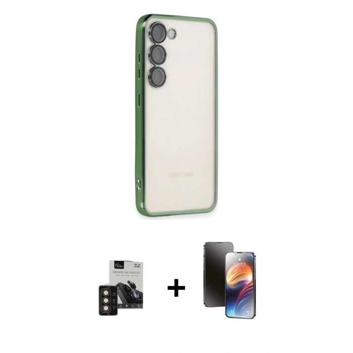 MARSİLYAN™- Galaxy S24 Kılıf Vadi Minimal - Siyah 3D Antistatik Mat Seramik Nano Ekran Koruyucu + PVD Metal Kamera Lens - GD