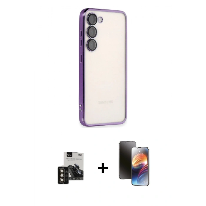 MARSİLYAN™- Galaxy S24 Kılıf Vadi Minimal - Siyah 3D Antistatik Mat Seramik Nano Ekran Koruyucu + PVD Metal Kamera Lens - GD