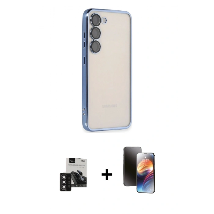 MARSİLYAN™- Galaxy S24 Kılıf Vadi Minimal - Siyah 3D Antistatik Mat Seramik Nano Ekran Koruyucu + PVD Metal Kamera Lens - DNMR
