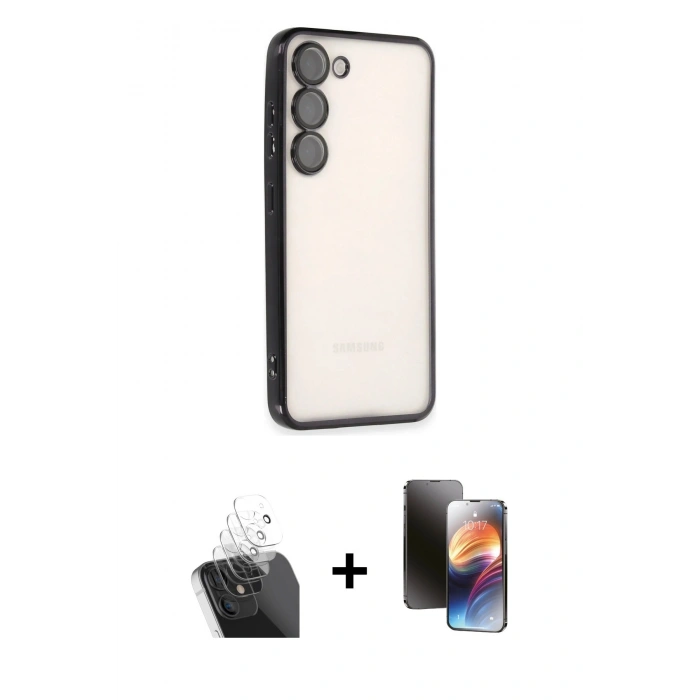 MARSİLYAN™- Galaxy S24 Kılıf Vadi Minimal - Siyah 3D Antistatik Mat Seramik Nano Ekran Koruyucu + Kamera Lens Koruma Cam - SF