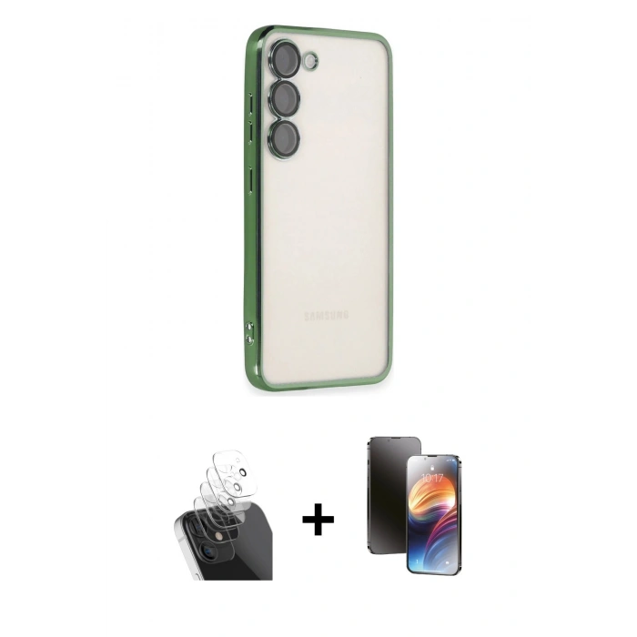 MARSİLYAN™- Galaxy S24 Kılıf Vadi Minimal - Siyah 3D Antistatik Mat Seramik Nano Ekran Koruyucu + Kamera Lens Koruma Cam - SF