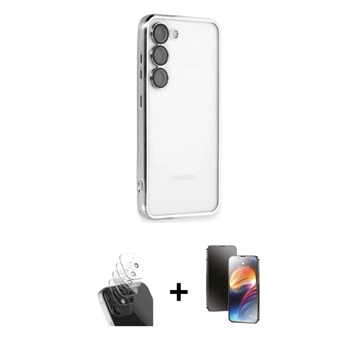 MARSİLYAN™- Galaxy S24 Kılıf Vadi Minimal - Siyah 3D Antistatik Mat Seramik Nano Ekran Koruyucu + Kamera Lens Koruma Cam - SF