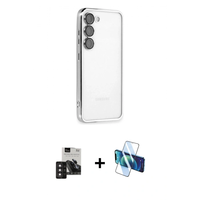 MARSİLYAN™- Galaxy S24 Kılıf Vadi Minimal - Siyah 3D Antistatik Seramik Nano Ekran Koruyucu + PVD Metal Kamera Lens - DNMR