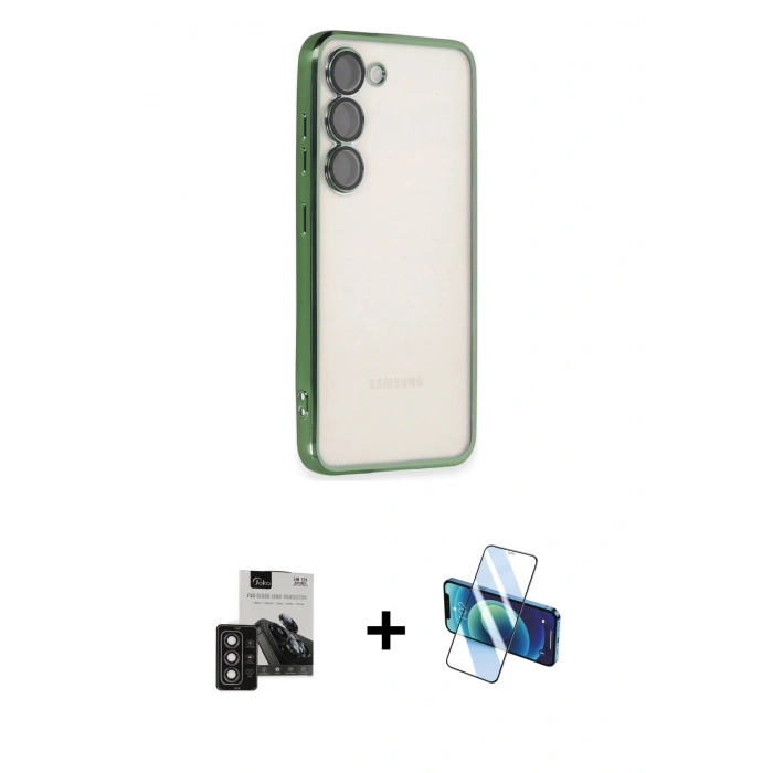 MARSİLYAN™- Galaxy S24 Kılıf Vadi Minimal - Siyah 3D Antistatik Seramik Nano Ekran Koruyucu + PVD Metal Kamera Lens - DNMR
