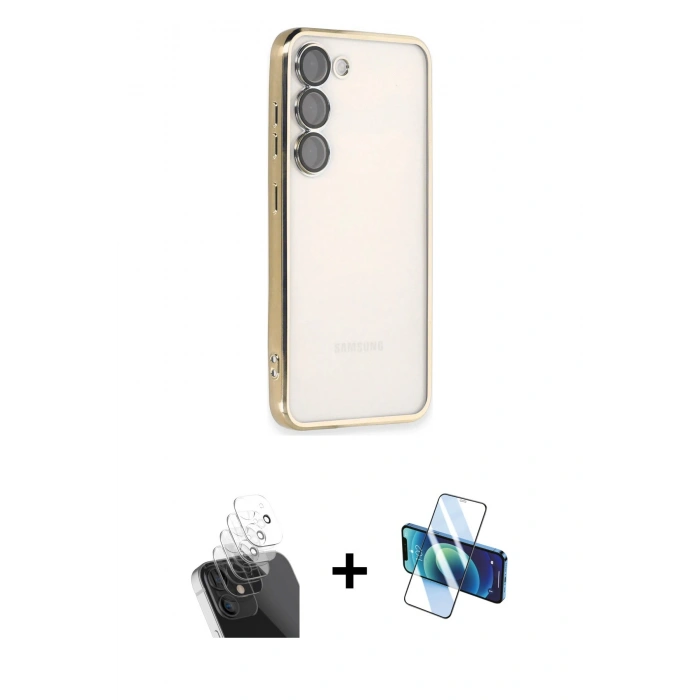 MARSİLYAN™- Galaxy S24 Kılıf Vadi Minimal - Siyah 3D Antistatik Seramik Nano Ekran Koruyucu + Kamera Lens Koruma Cam - SF