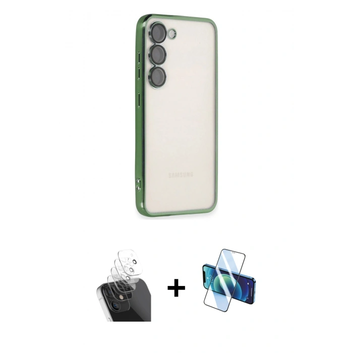 MARSİLYAN™- Galaxy S24 Kılıf Vadi Minimal - Siyah 3D Antistatik Seramik Nano Ekran Koruyucu + Kamera Lens Koruma Cam - SF