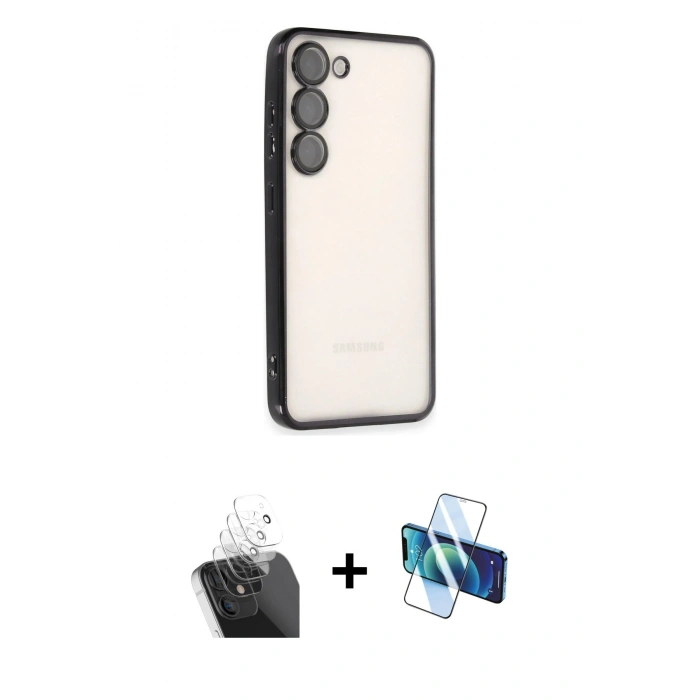 MARSİLYAN™- Galaxy S24 Kılıf Vadi Minimal - Siyah 3D Antistatik Seramik Nano Ekran Koruyucu + Kamera Lens Koruma Cam - SF