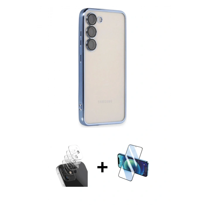 MARSİLYAN™- Galaxy S24 Kılıf Vadi Minimal - Siyah 3D Antistatik Seramik Nano Ekran Koruyucu + Kamera Lens Koruma Cam - SF