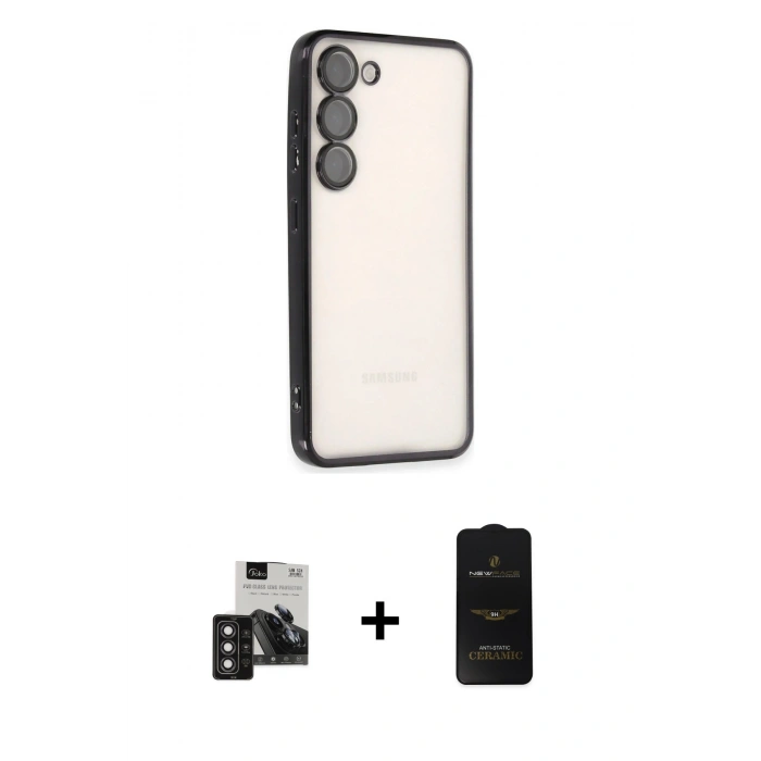 MARSİLYAN™- Galaxy S24 Kılıf Vadi Minimal - Siyah 6D Antistatik Mat Seramik Hayalet Nano Ekran Koruyucu + PVD Metal Kamera Lens - DNMR