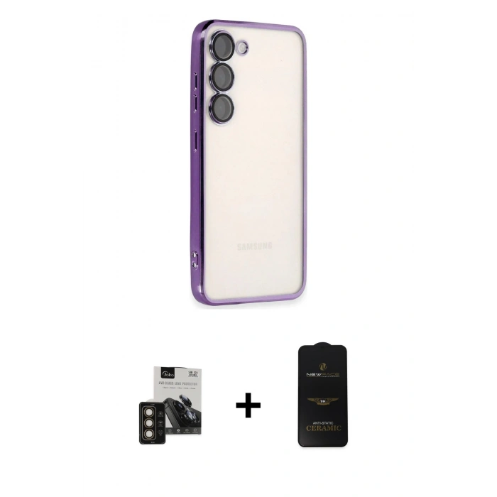 MARSİLYAN™- Galaxy S24 Kılıf Vadi Minimal - Siyah 6D Antistatik Mat Seramik Hayalet Nano Ekran Koruyucu + PVD Metal Kamera Lens - GD
