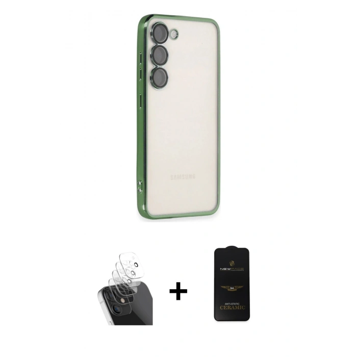 MARSİLYAN™- Galaxy S24 Kılıf Vadi Minimal - Siyah 6D Antistatik Mat Seramik Hayalet Nano Ekran Koruyucu + Kamera Lens Koruma Cam - SF