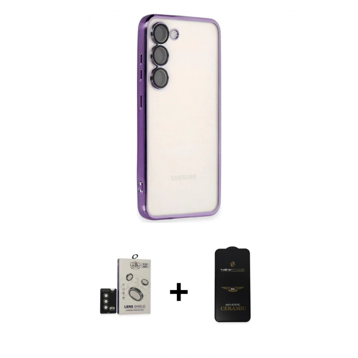 MARSİLYAN™- Galaxy S24 Kılıf Vadi Minimal - Siyah 6D Antistatik Mat Seramik Hayalet Nano Ekran Koruyucu + Bilvis Titan Kamera Lens - TMGI
