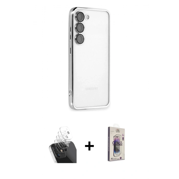 MARSİLYAN™- Galaxy S24 Kılıf Vadi Minimal - Siyah Bilvis 3D Cam Ekran Koruyucu + Kamera Lens Koruma Cam - SF