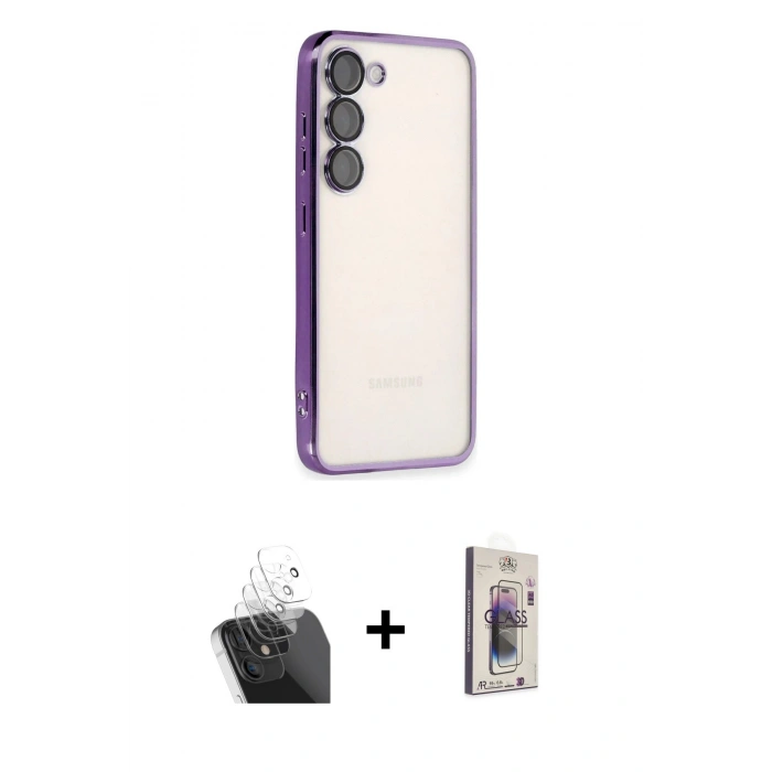 MARSİLYAN™- Galaxy S24 Kılıf Vadi Minimal - Siyah Bilvis 3D Cam Ekran Koruyucu + Kamera Lens Koruma Cam - SF