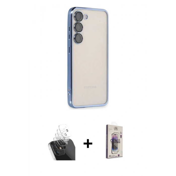 MARSİLYAN™- Galaxy S24 Kılıf Vadi Minimal - Siyah Bilvis 3D Cam Ekran Koruyucu + Kamera Lens Koruma Cam - SF