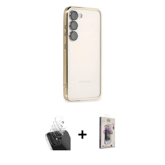 MARSİLYAN™- Galaxy S24 Kılıf Vadi Minimal - Siyah Bilvis 3D Cam Ekran Koruyucu + Kamera Lens Koruma Cam - SF