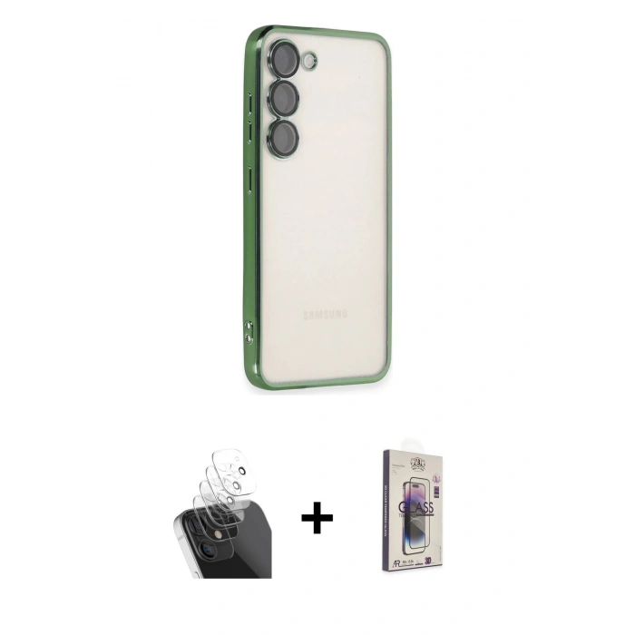 MARSİLYAN™- Galaxy S24 Kılıf Vadi Minimal - Siyah Bilvis 3D Cam Ekran Koruyucu + Kamera Lens Koruma Cam - SF
