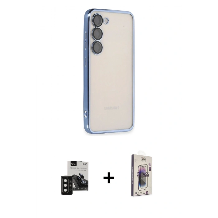 MARSİLYAN™- Galaxy S24 Kılıf Vadi Minimal - Siyah Bilvis 3D Cam Ekran Koruyucu + PVD Metal Kamera Lens - SH