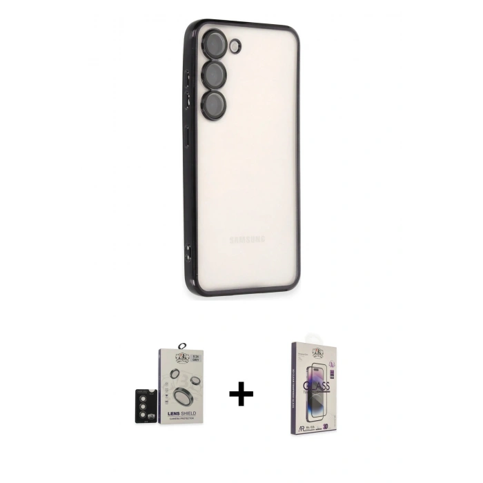 MARSİLYAN™- Galaxy S24 Kılıf Vadi Minimal - Siyah Bilvis 3D Cam Ekran Koruyucu + Bilvis Titan Kamera Lens - TMGI
