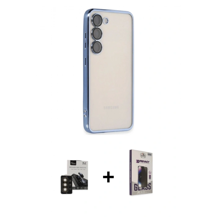 MARSİLYAN™- Galaxy S24 Kılıf Vadi Minimal - Siyah Bilvis Hayalet Cam Ekran Koruyucu + PVD Metal Kamera Lens - GD