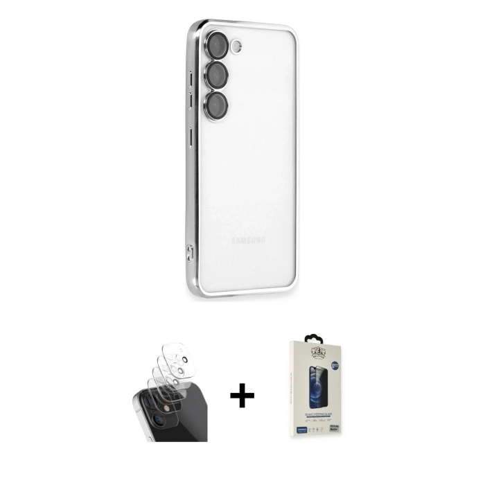 MARSİLYAN™- Galaxy S24 Kılıf Vadi Minimal - Siyah Bilvis Hayalet Cam Ekran Koruyucu + Kamera Lens Koruma Cam - SF