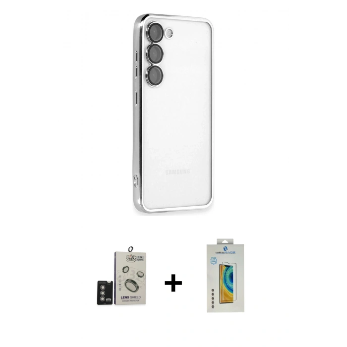 MARSİLYAN™- Galaxy S24 Kılıf Vadi Minimal - Siyah Polymer Nano Ekran Koruyucu + Bilvis Titan Kamera Lens - DNMR