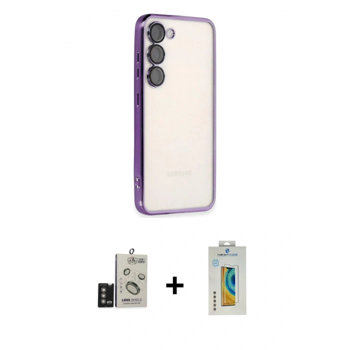 MARSİLYAN™- Galaxy S24 Kılıf Vadi Minimal - Siyah Polymer Nano Ekran Koruyucu + Bilvis Titan Kamera Lens - DNMR
