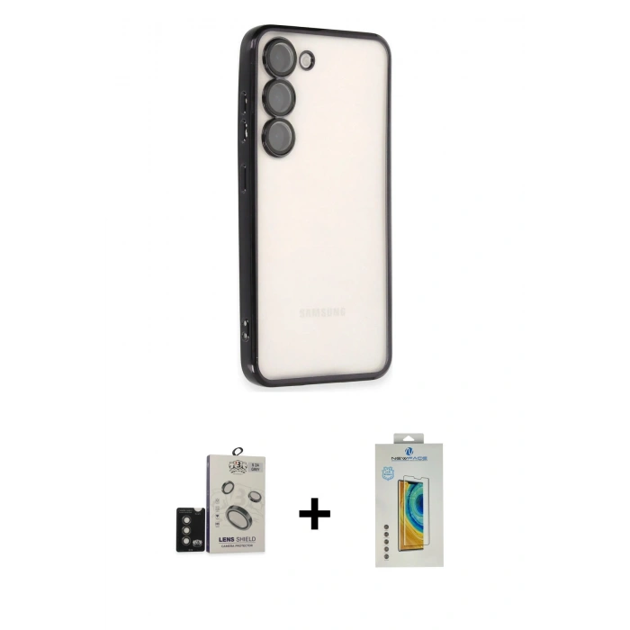 MARSİLYAN™- Galaxy S24 Kılıf Vadi Minimal - Siyah Polymer Nano Ekran Koruyucu + Bilvis Titan Kamera Lens - TMGI