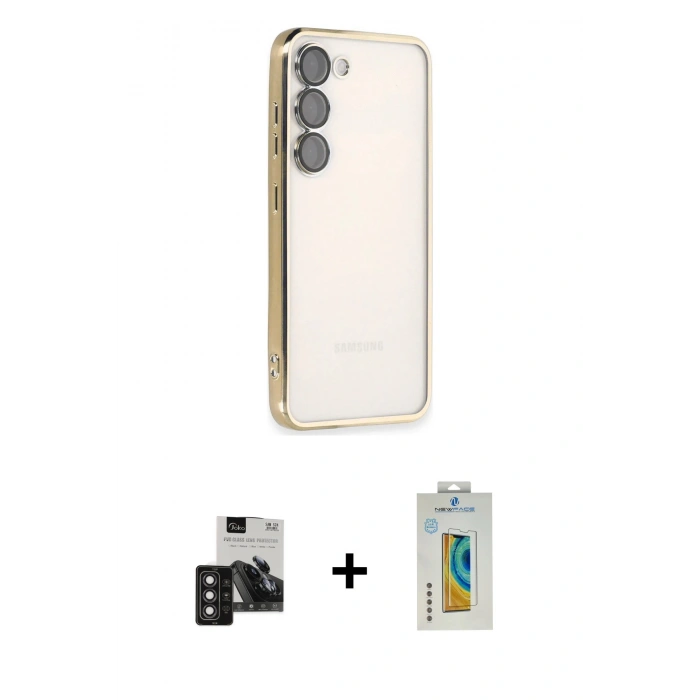 MARSİLYAN™- Galaxy S24 Kılıf Vadi Minimal - Siyah Polymer Nano Ekran Koruyucu + PVD Metal Kamera Lens - DNMR