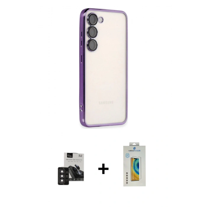 MARSİLYAN™- Galaxy S24 Kılıf Vadi Minimal - Siyah Polymer Nano Ekran Koruyucu + PVD Metal Kamera Lens - DNMR