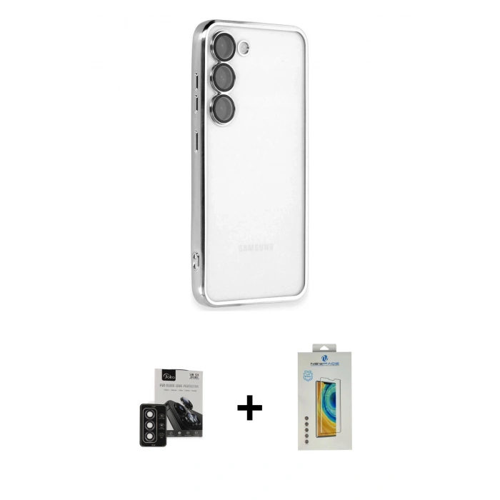 MARSİLYAN™- Galaxy S24 Kılıf Vadi Minimal - Siyah Polymer Nano Ekran Koruyucu + PVD Metal Kamera Lens - DNMR