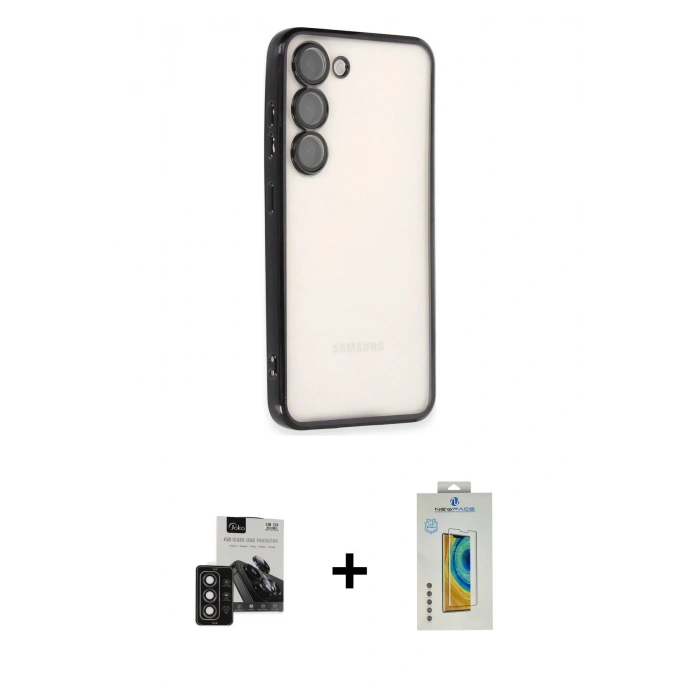 MARSİLYAN™- Galaxy S24 Kılıf Vadi Minimal - Siyah Polymer Nano Ekran Koruyucu + PVD Metal Kamera Lens - DNMR
