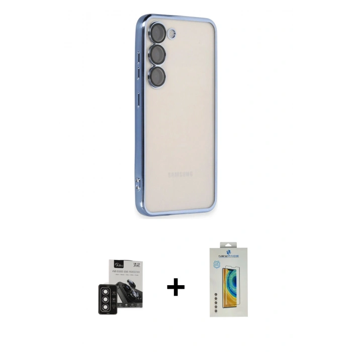 MARSİLYAN™- Galaxy S24 Kılıf Vadi Minimal - Siyah Polymer Nano Ekran Koruyucu + PVD Metal Kamera Lens - DNMR